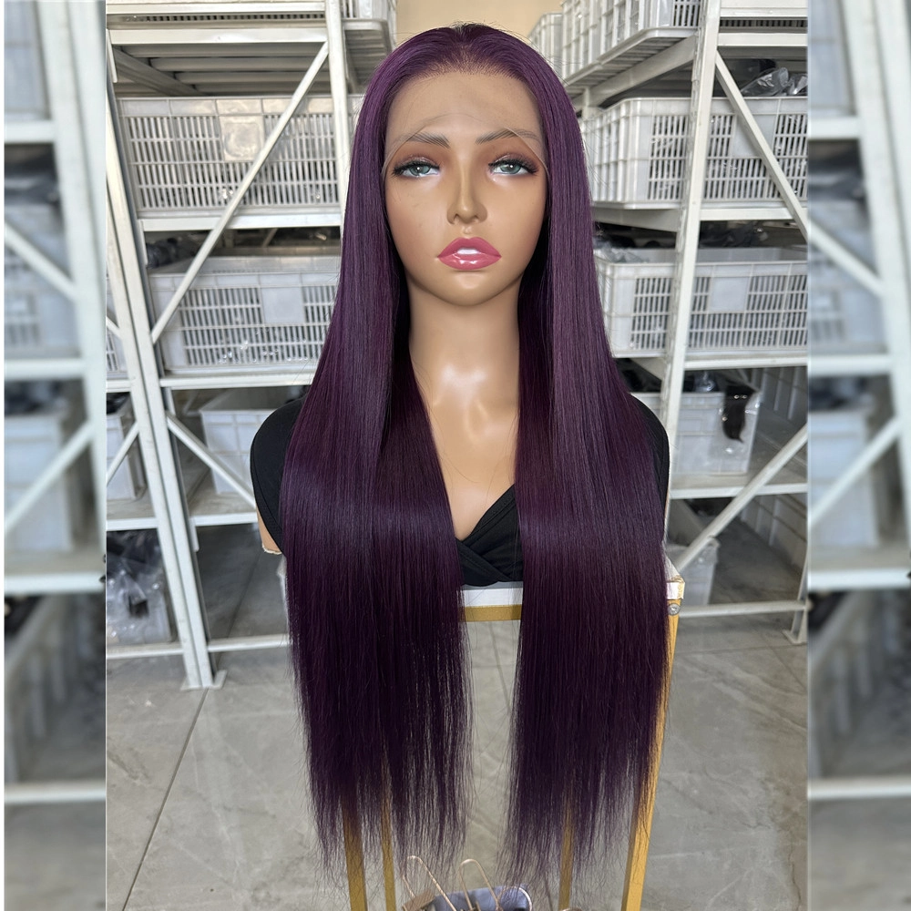22inch Dark Purple Transparent Lace Frontal Wig Straight Color Wigs